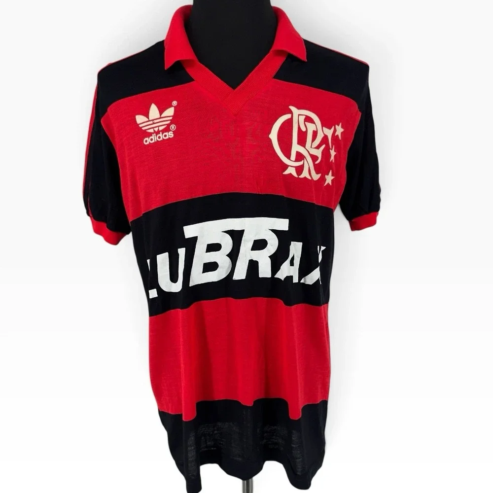 Vintage 80s Adidas Flamengo Lubrax Soccer Jersey Shirt Size G Large #3 Brazil